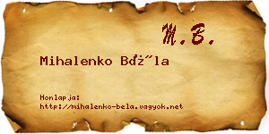 Mihalenko Béla névjegykártya